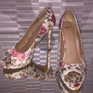 Floral peep toe heels
